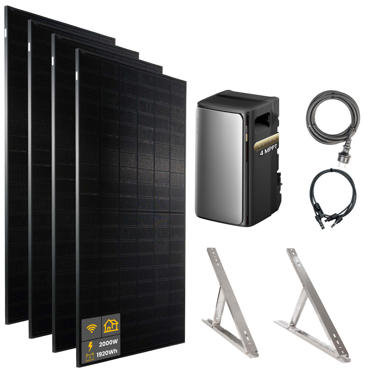 2000 W EcoFlow STREAM Ultra Balcony Power Plant | Set with microinverter and 4x 500 W DAH bifacial solar modules with flat roof mounting and 1.92 kWh storage