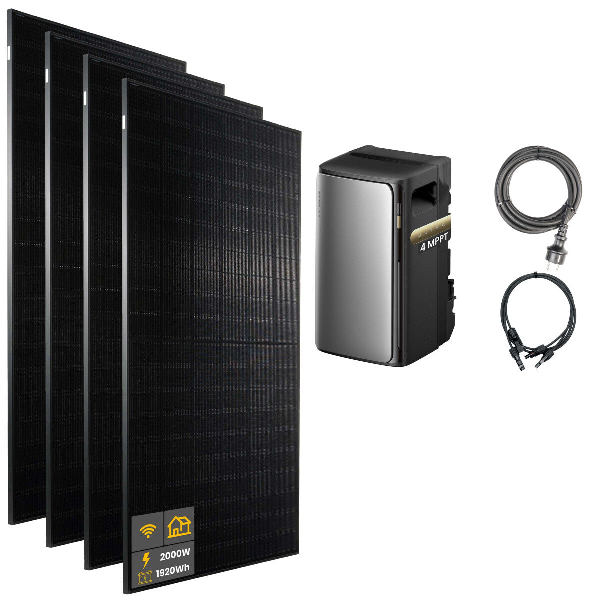 2000 W EcoFlow STREAM Ultra Balcony Power Plant | Set with microinverter and 4x 500 W DAH bifacial solar modules without mounting brackets and 1.92 kWh storage
