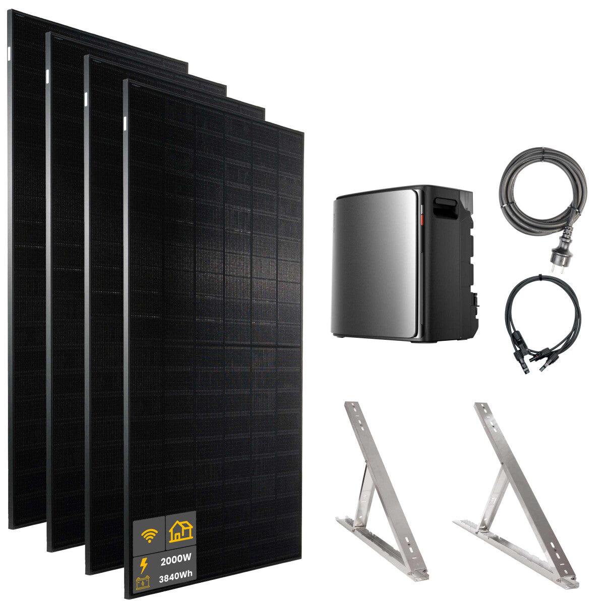 2000 W EcoFlow STREAM Ultra X Balcony Power Plant | Set with microinverter and 4x 500 W DAH bifacial solar modules with flat roof mounting and 3.84 kWh storage