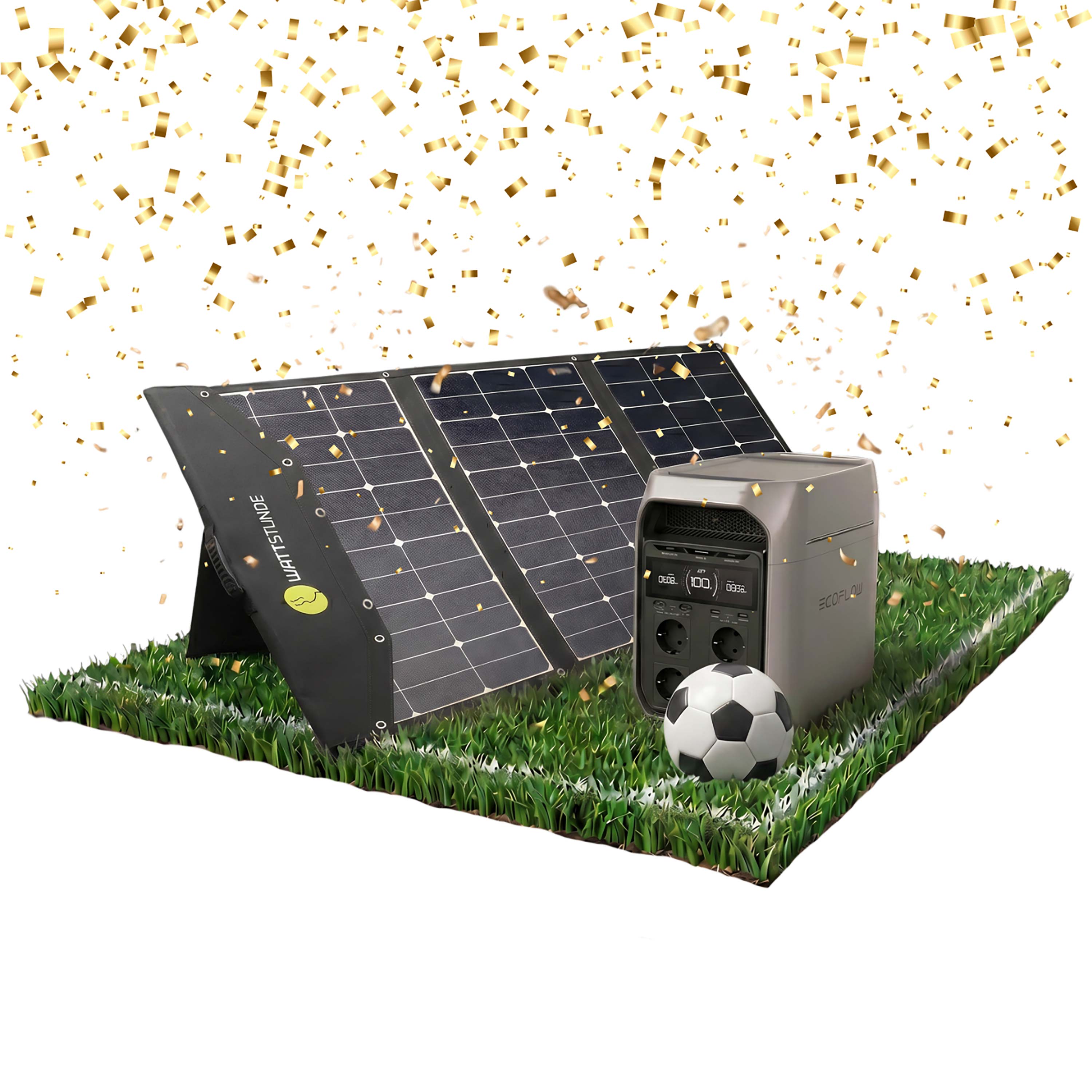 Spieltag-Power-Set: EcoFlow DELTA 3 Plus + WATTSTUNDE® SOLA Ease 200 Wp HV SunFolder