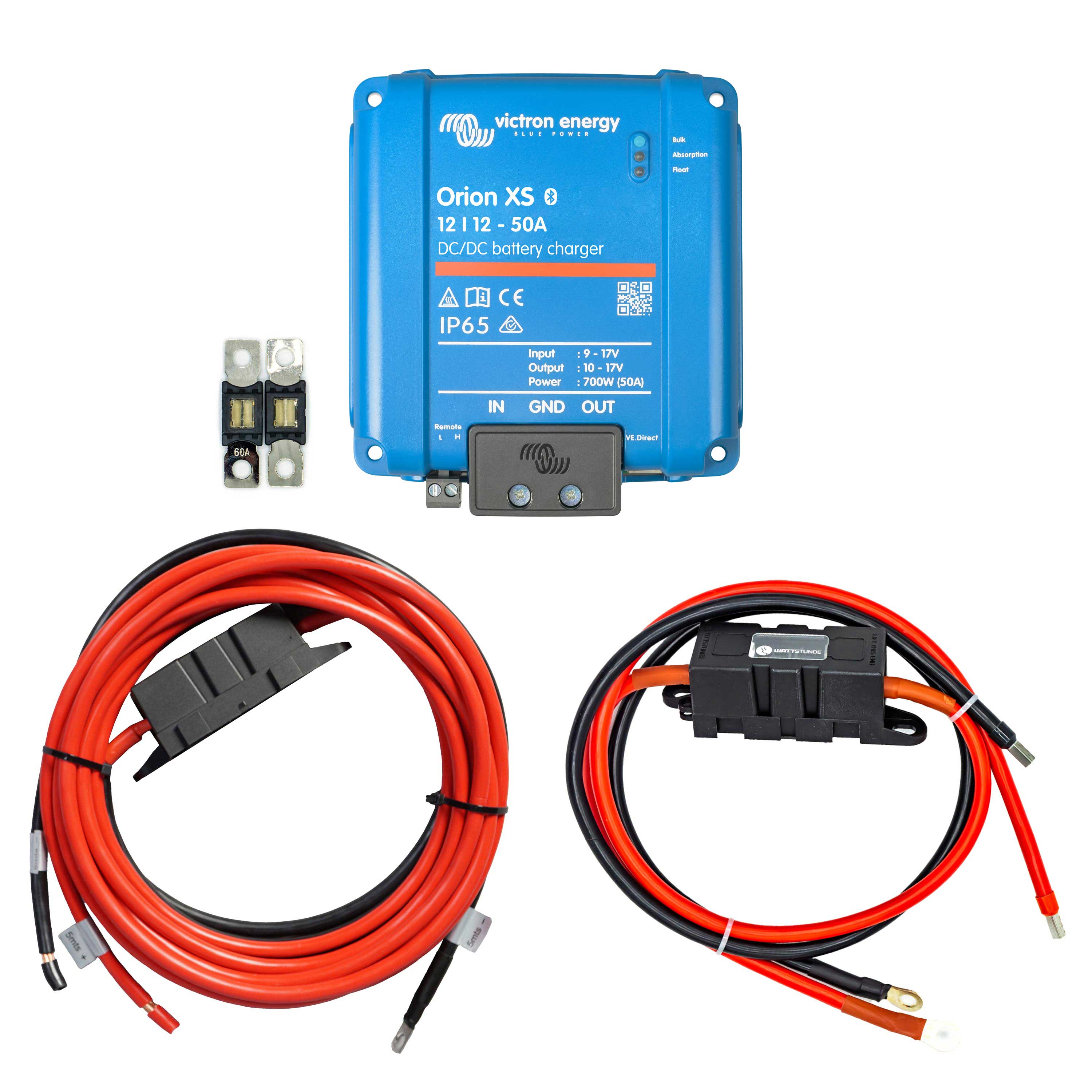 Charging booster set with Victron Orion XS 12/12-50A and connection cable for starter and board battery 5 m
