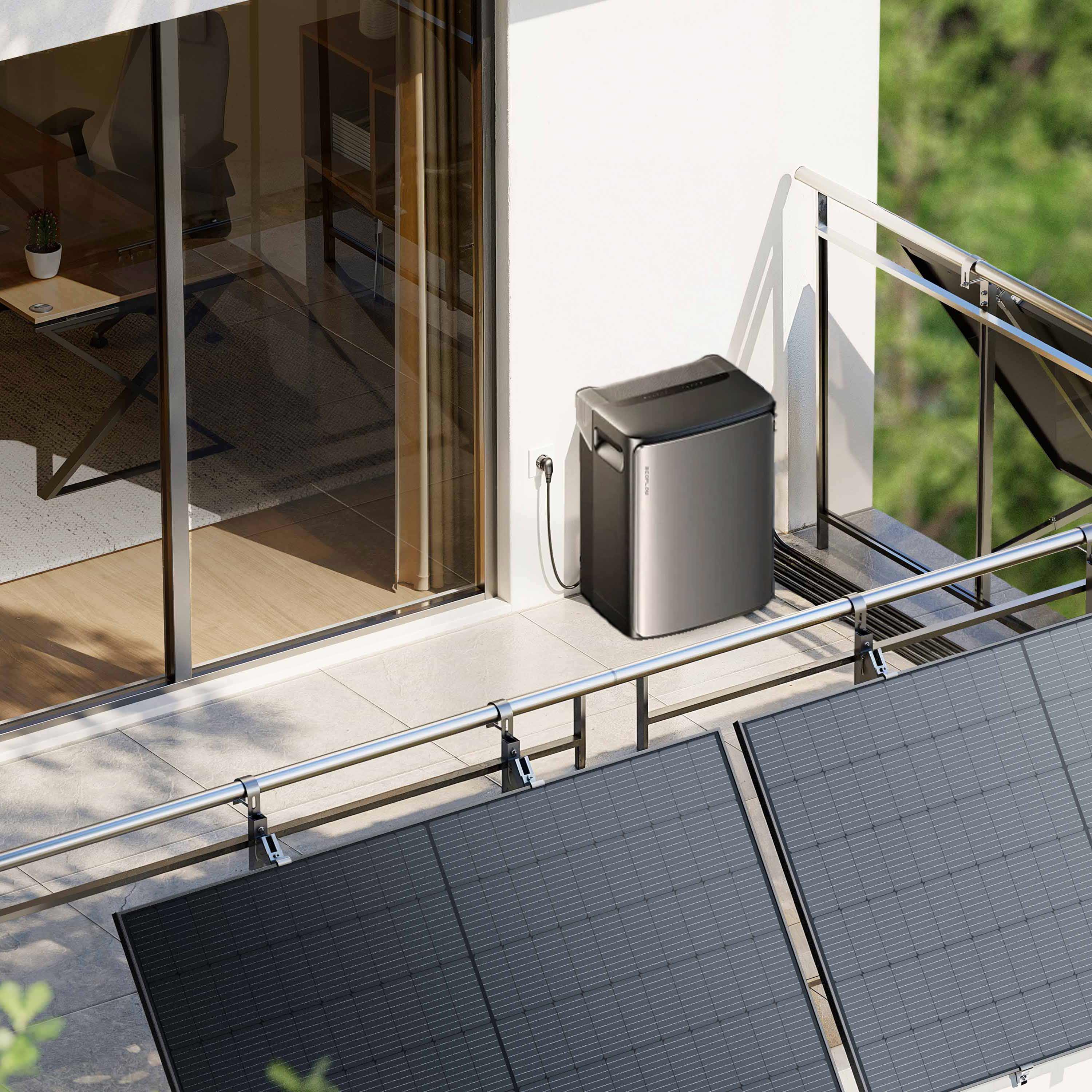 950 W EcoFlow STREAM Ultra X Balkonkraftwerk | Set mit Mikrowechselrichter und 2x 475 W DAH bifacial Solarmodul mit Gitterbalkon Halterung und 3,84 kWh Speicher