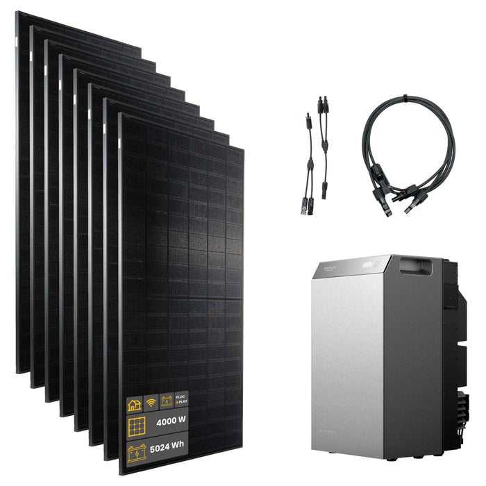4000 W EcoFlow STREAM 5000 Balkonkraftwerk | Set mit Mikrowechselrichter und 8 x 500 W DAH bifacial Solarmodul ohne Halterung und 5 kWh Speicher