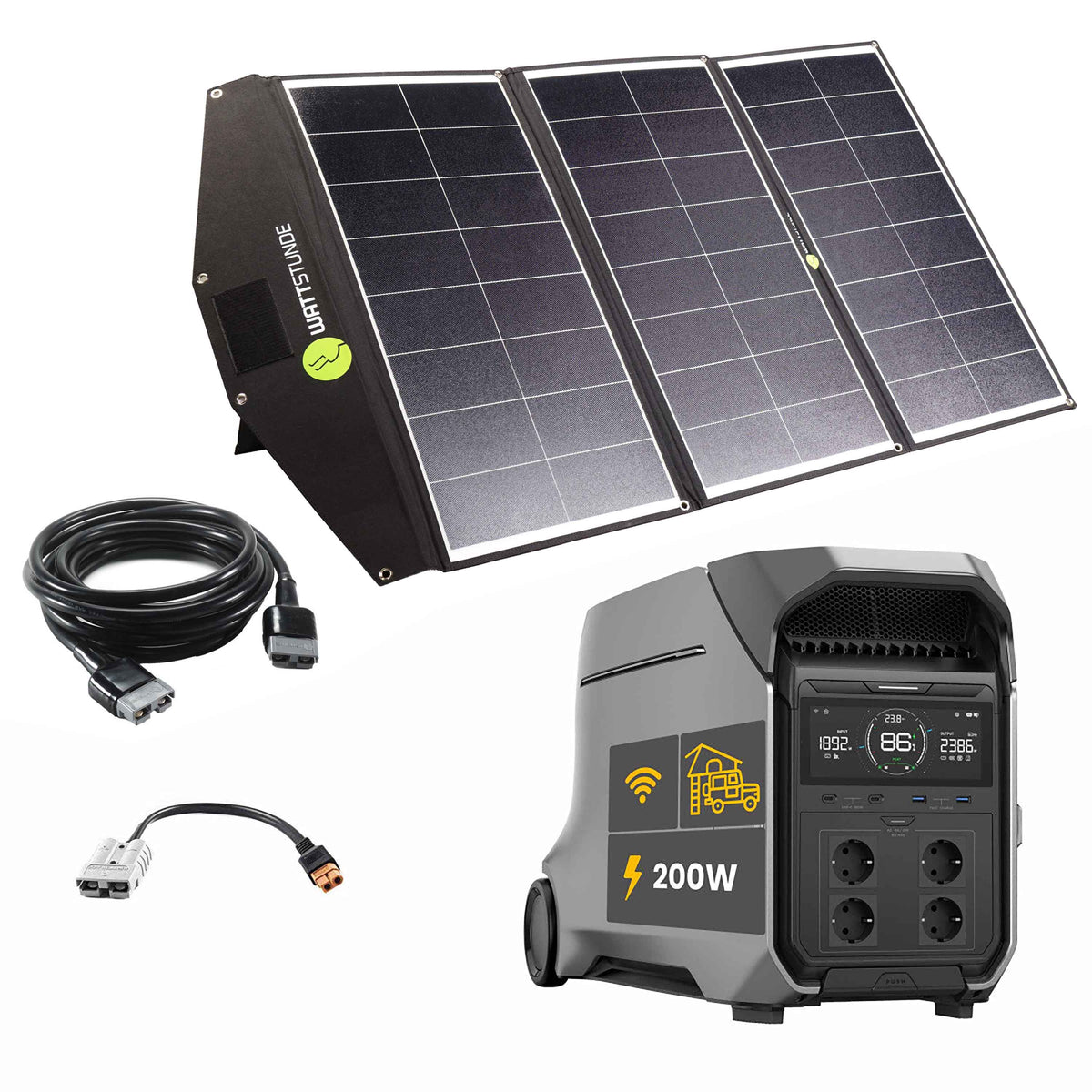 EcoFlow DELTA PRO 3 Powerstation Bundle mit WATTSTUNDE SOLA Ease+ 200 W SunFolder