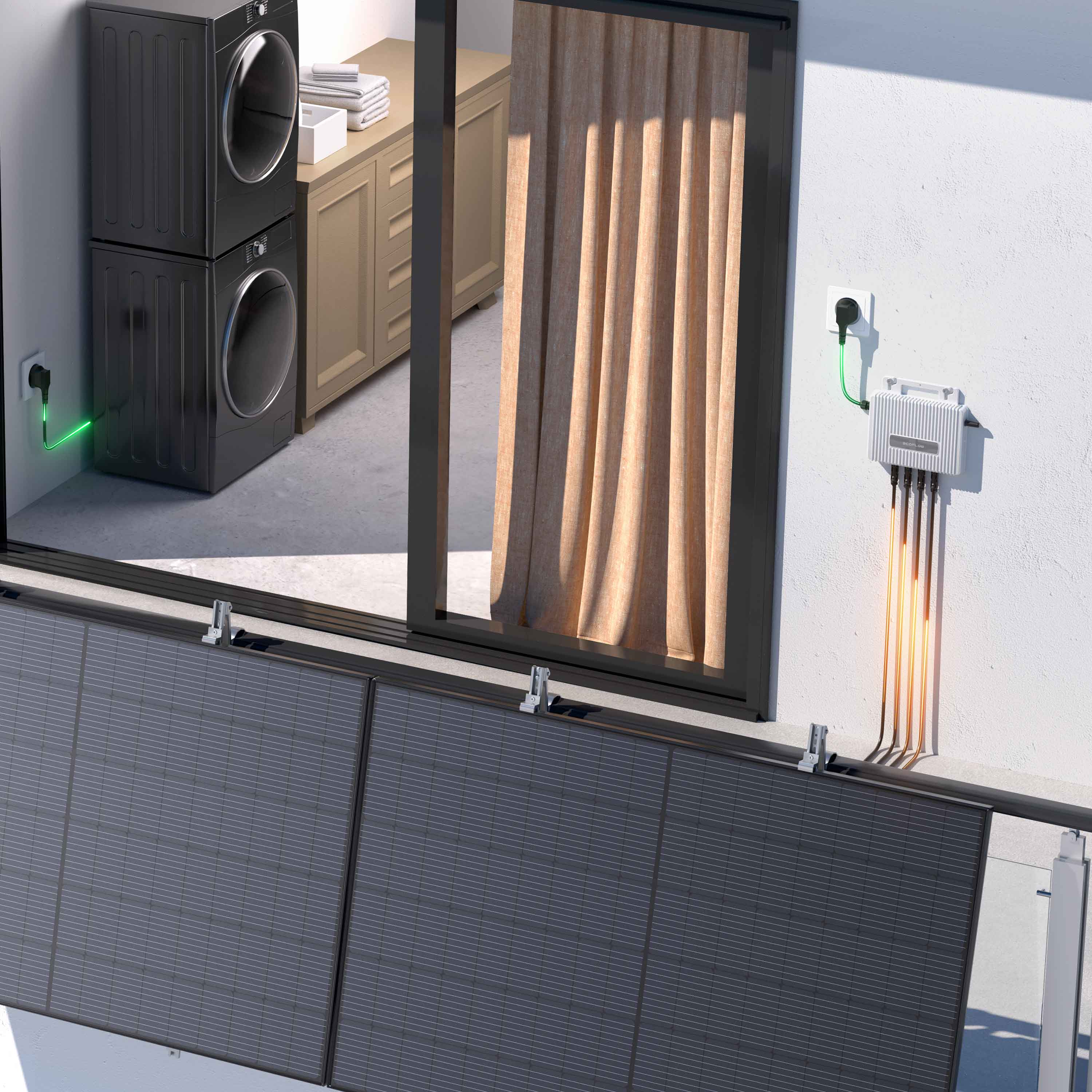 950 W Balkonkraftwerk | Set mit EcoFlow STREAM 800 W Mikrowechselrichter und 2x 475 W DAH Solarmodul mit Gitterbalkon Halterung ohne Speicher