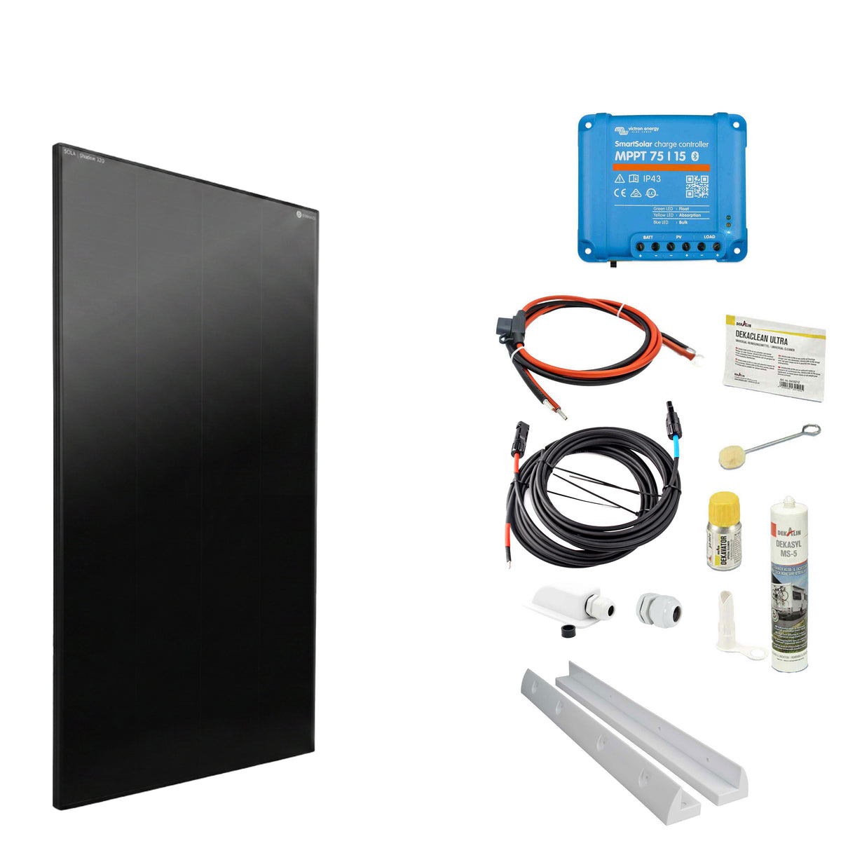 WATTSTUNDE® SOLA Frame Shadow 120 W Solarmodul-Komplettset in Weiß mit Laderegler