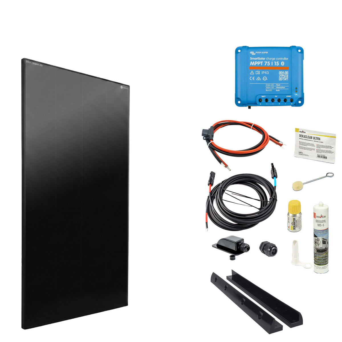 WATTSTUNDE® SOLA Frame Shadow 120 W Solarmodul-Komplettset in Schwarz mit Laderegler