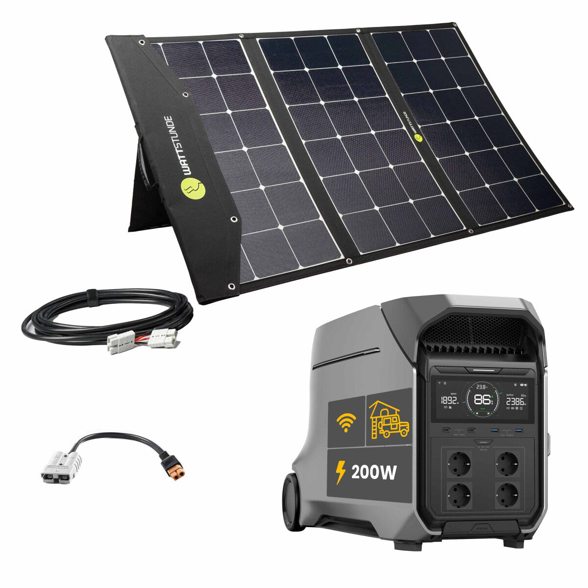 EcoFlow DELTA PRO 3 Powerstation Bundle mit WATTSTUNDE SOLA Ease 200 W HV SunFolder