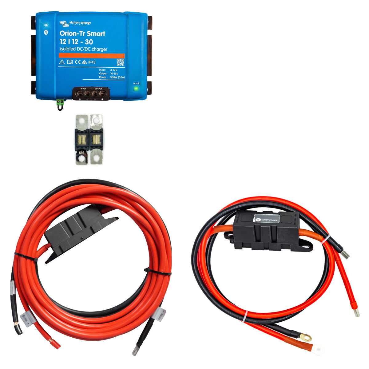 Charging booster set with Victron Orion-Tr Smart 12/12-30 and connection cable for starter and auxiliary battery 5 m