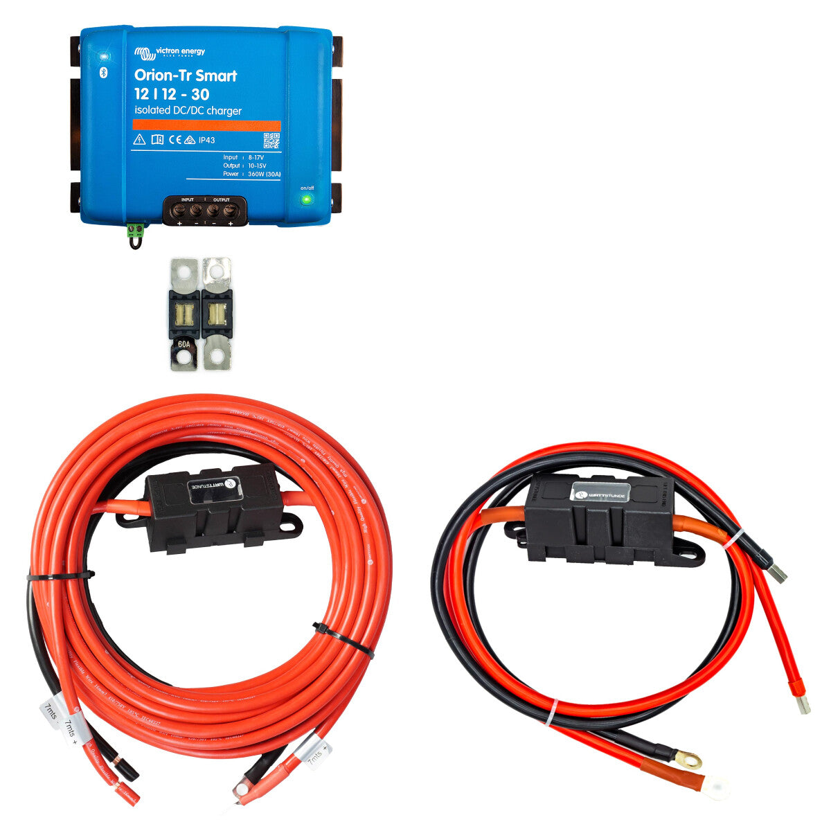 Charging booster set with Victron Orion-Tr Smart 12/12-30 and connection cable for starter and auxiliary battery 7 m