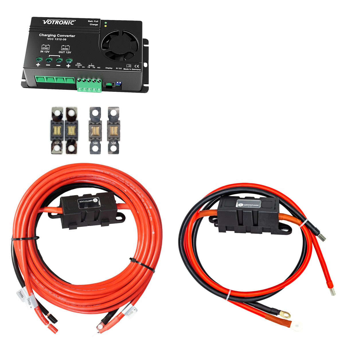 Charging booster set with Votronic 1212-30 and connection cable for starter and auxiliary battery 7 m