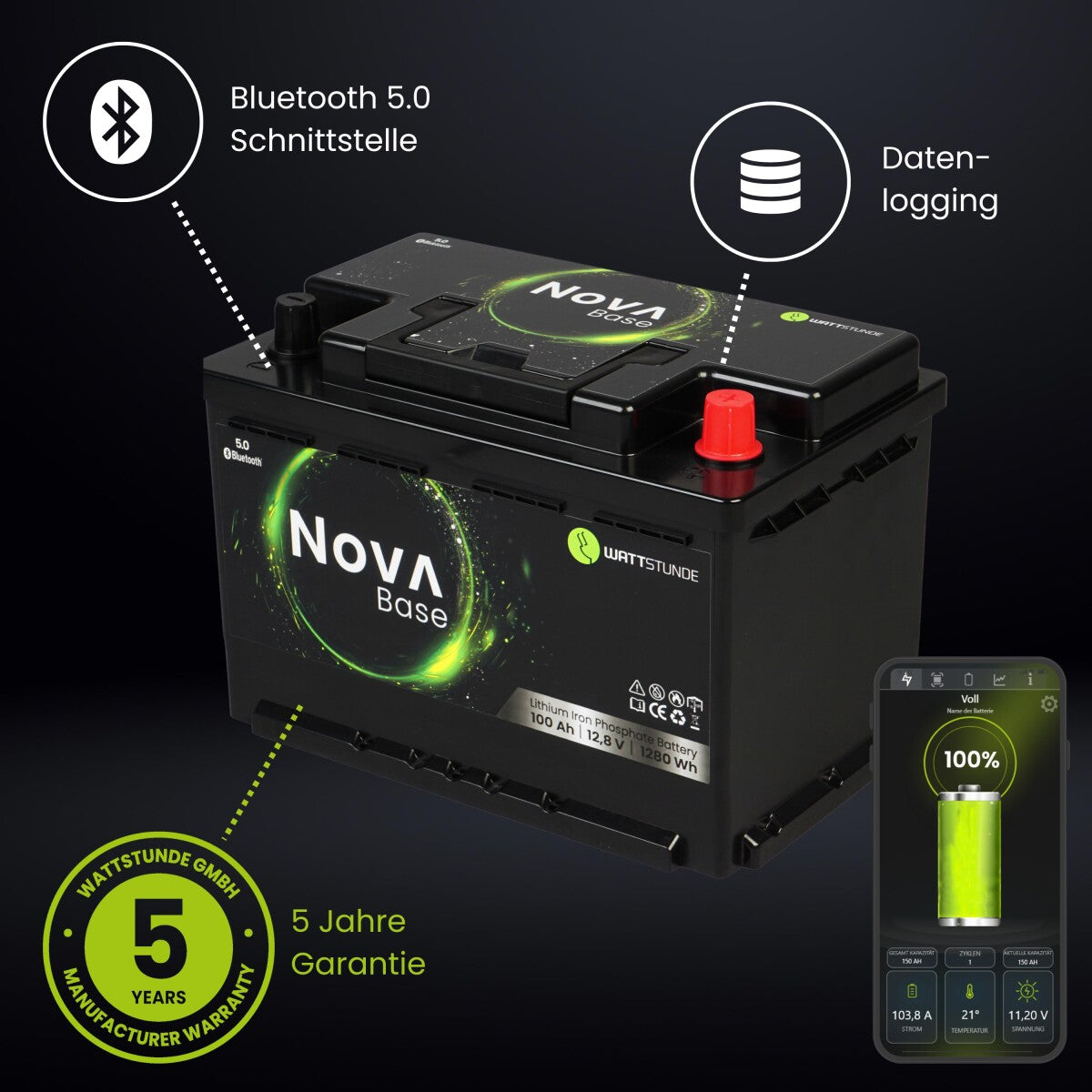 WATTSTUNDE® NOVA Base 100 Ah Batterie LiFePO4