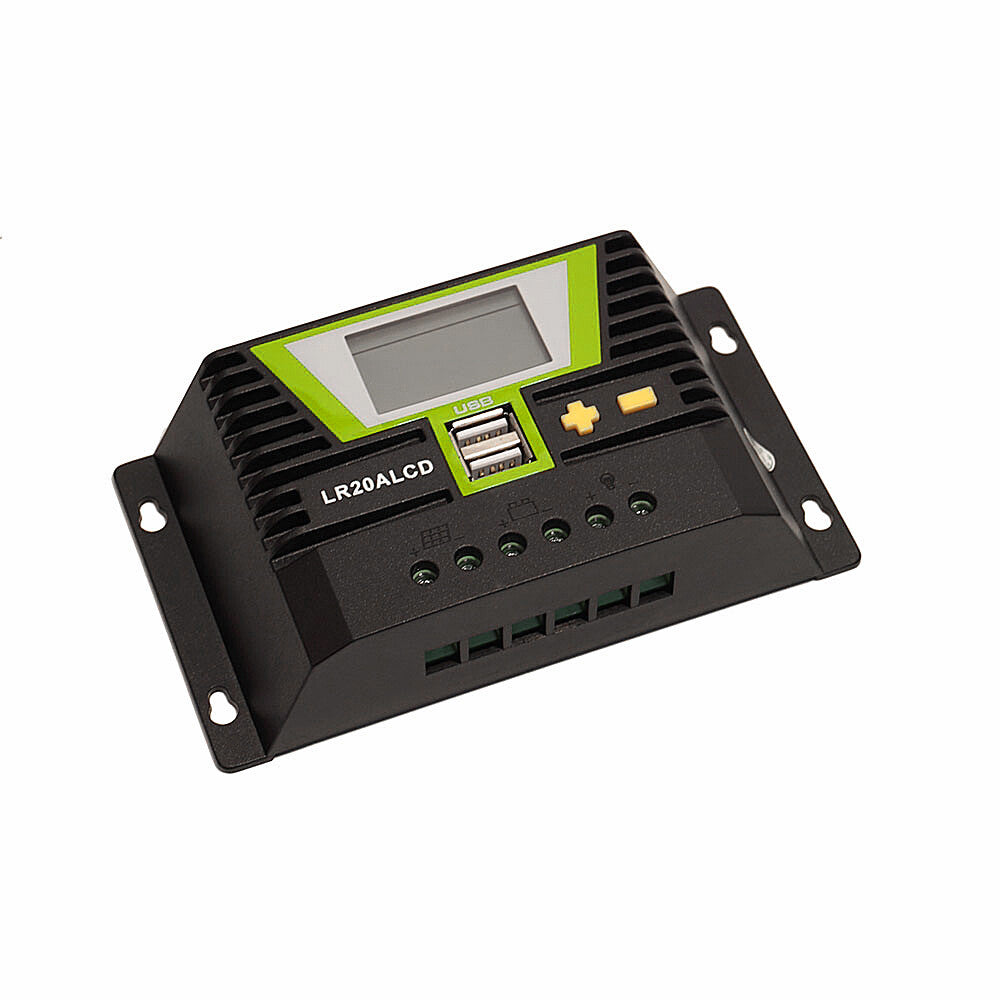 WATTSTUNDE® PWM Solar Laderegler 20 A mit LCD-Anzeige und USB-Ports für 12 V / 24 V Systeme